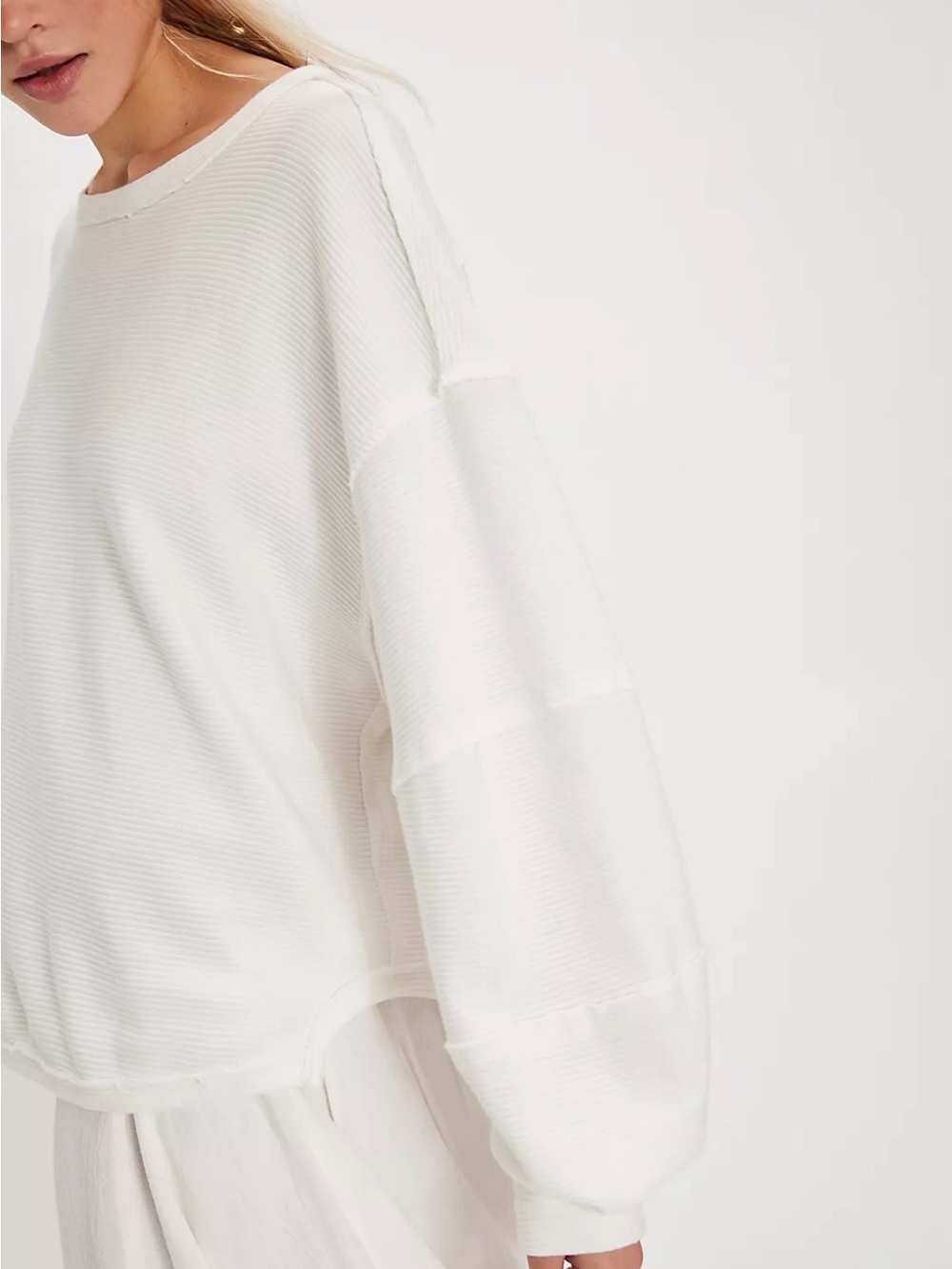 We The Free Total Eclipse Oversized White Textured Long-Sleeve Top in Ivory